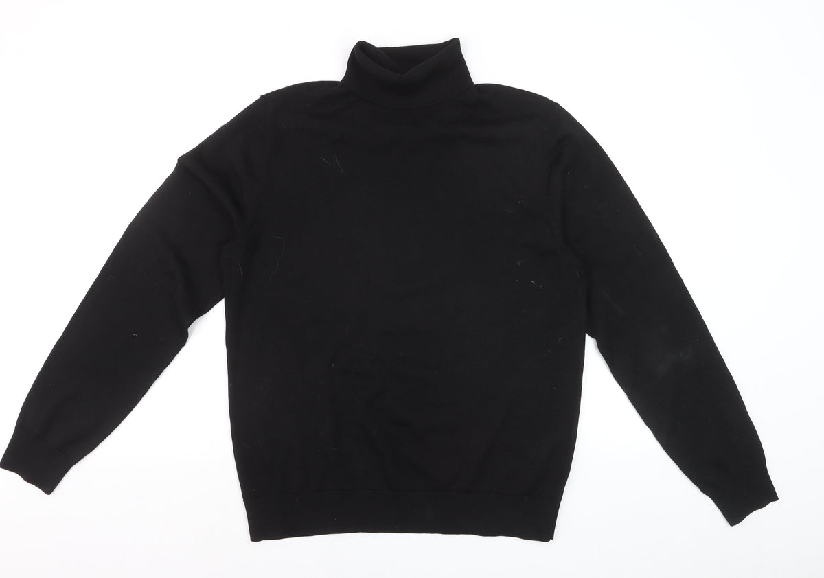 Back view of MVP Men's Black Roll Neck Jumper, size M, Lightweight Knit