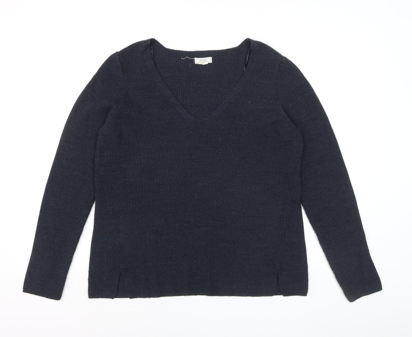 FatFace Women's Blue V-Neck Cotton Blend Jumper Size 10