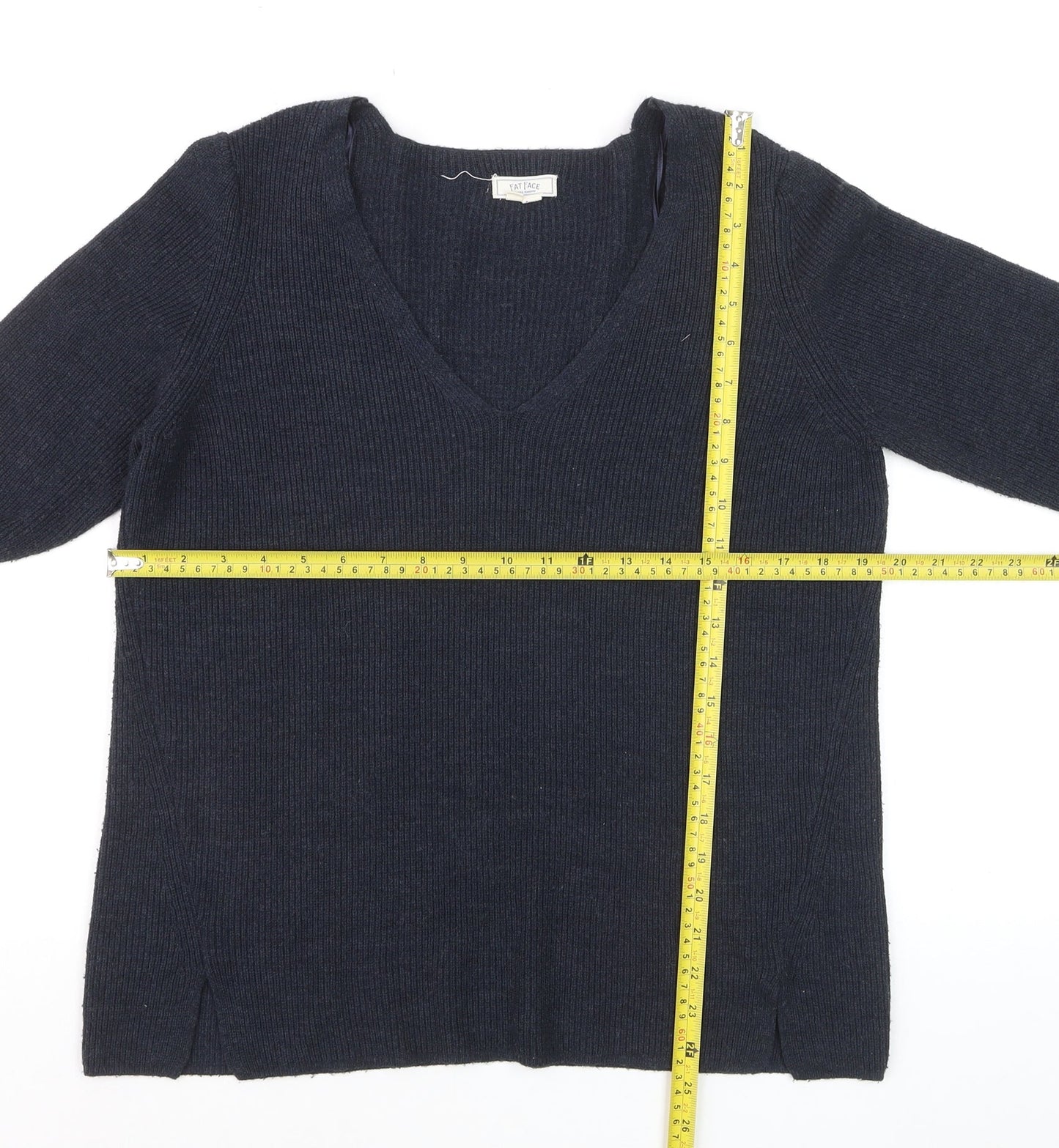 FatFace Women's Blue V-Neck Cotton Blend Jumper Size 10