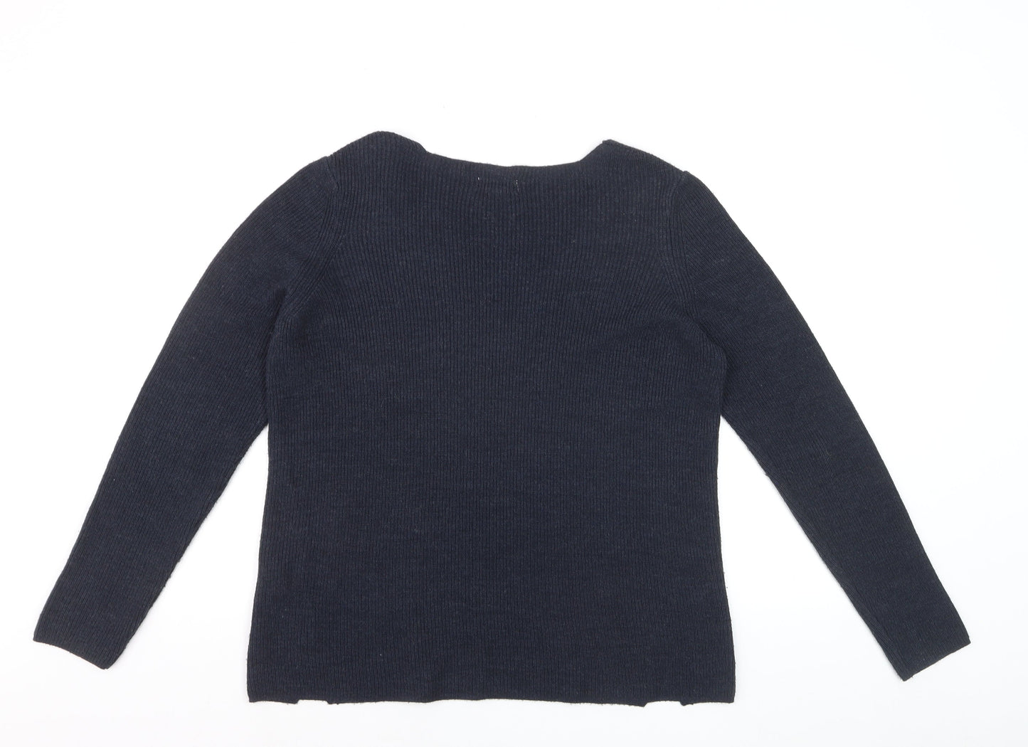 FatFace Women's Blue V-Neck Cotton Blend Jumper Size 10