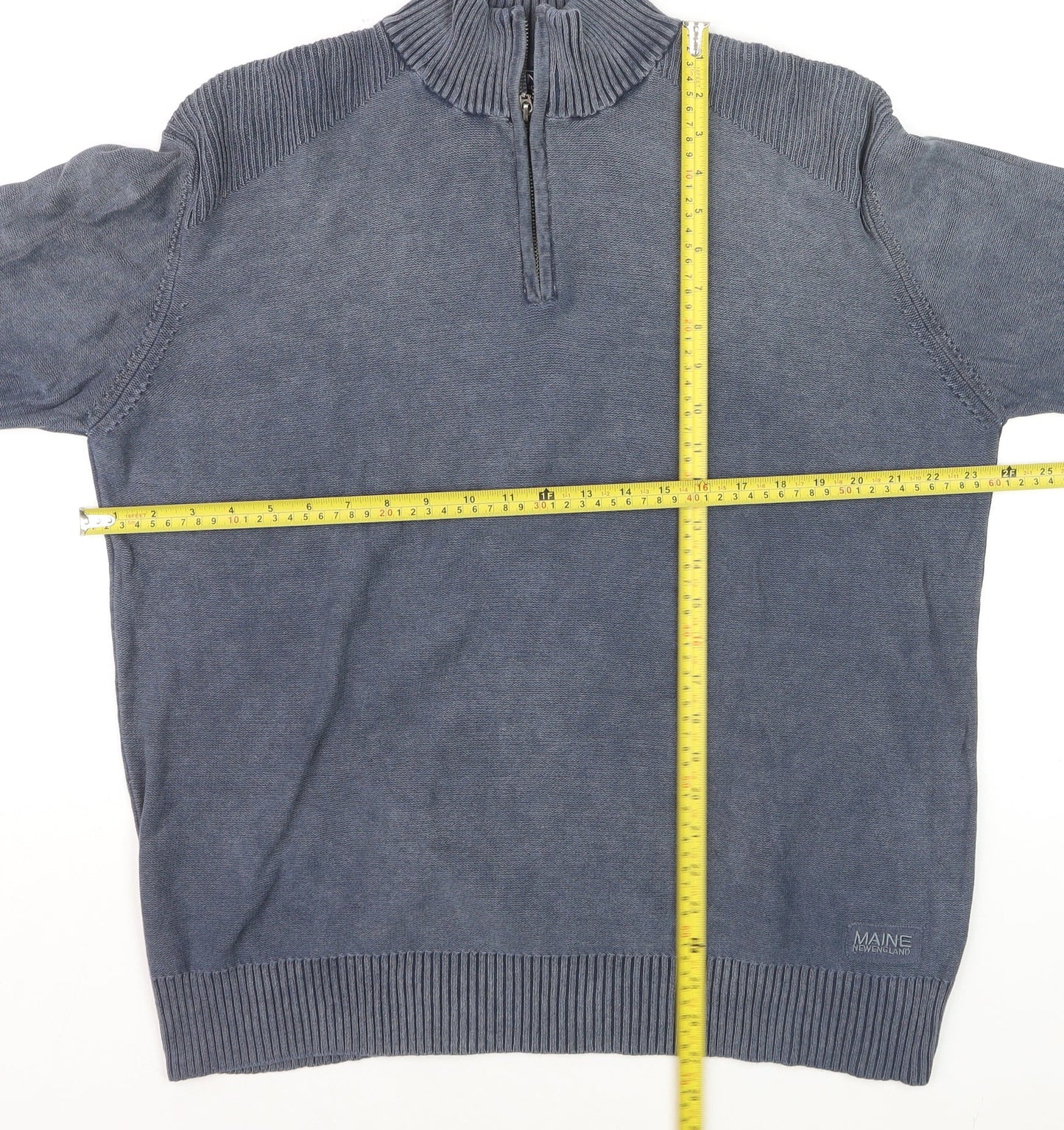 Maine New England Men's Blue Cotton 1/4 Zip Jumper Size L