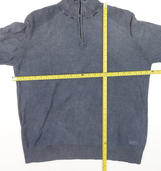 Maine New England Men's Blue Cotton 1/4 Zip Jumper Size L