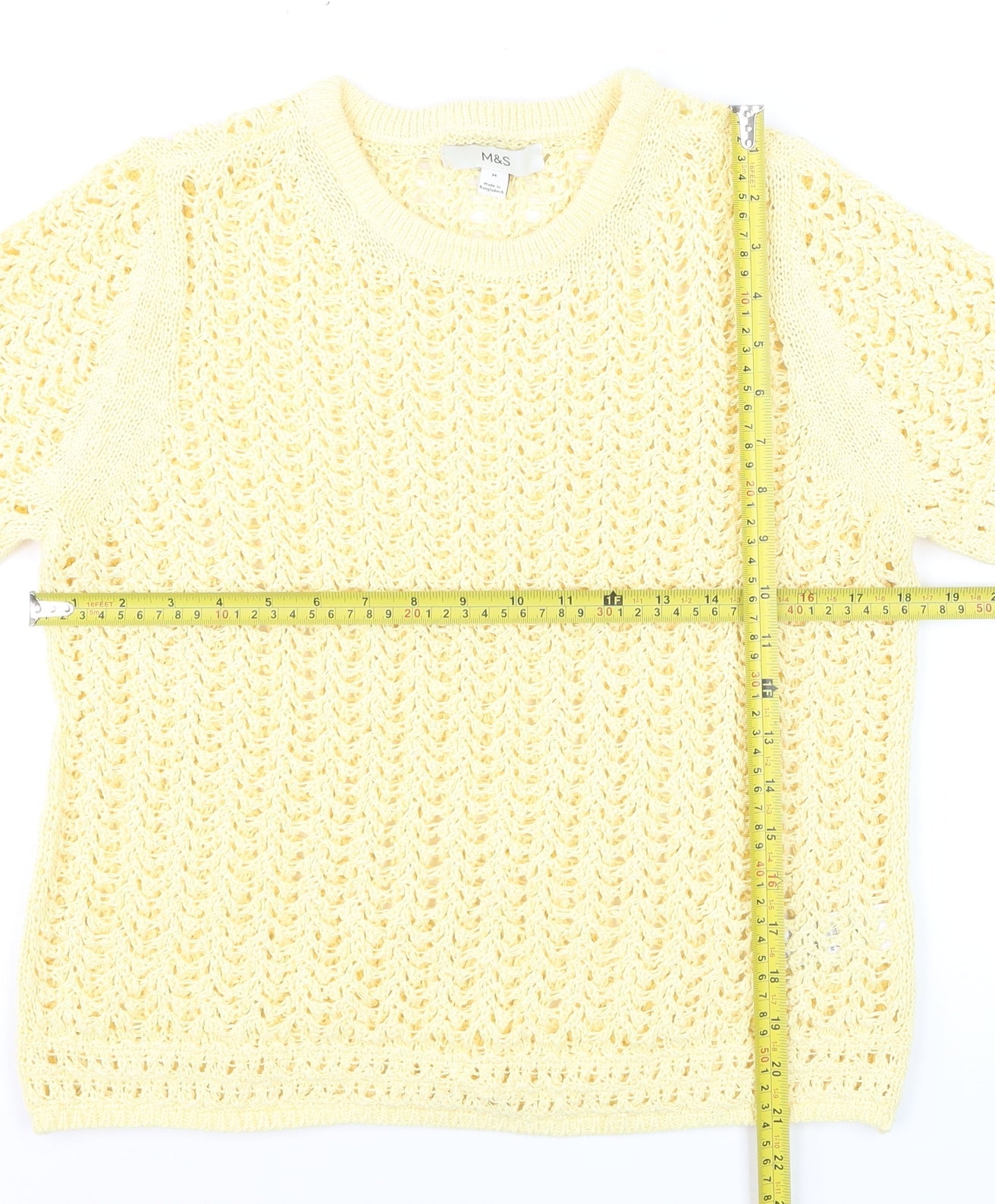 Marks and Spencer Women's Yellow Open-Knit Cotton Jumper M