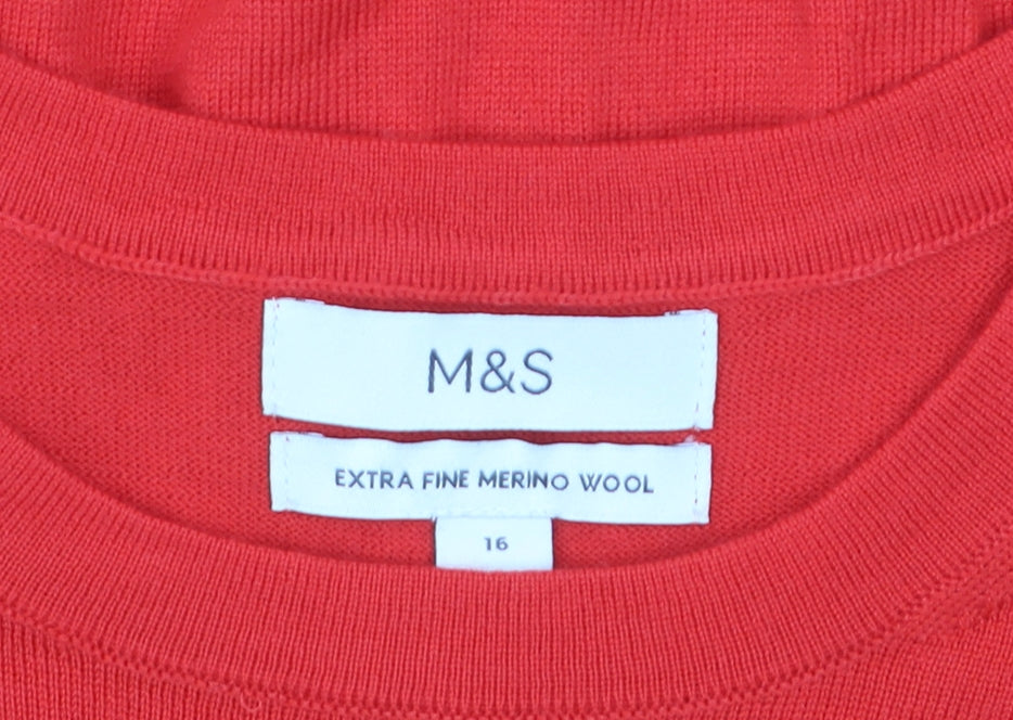 Marks and Spencer Women Red Size 16 Merino Wool Crew Neck Jumper