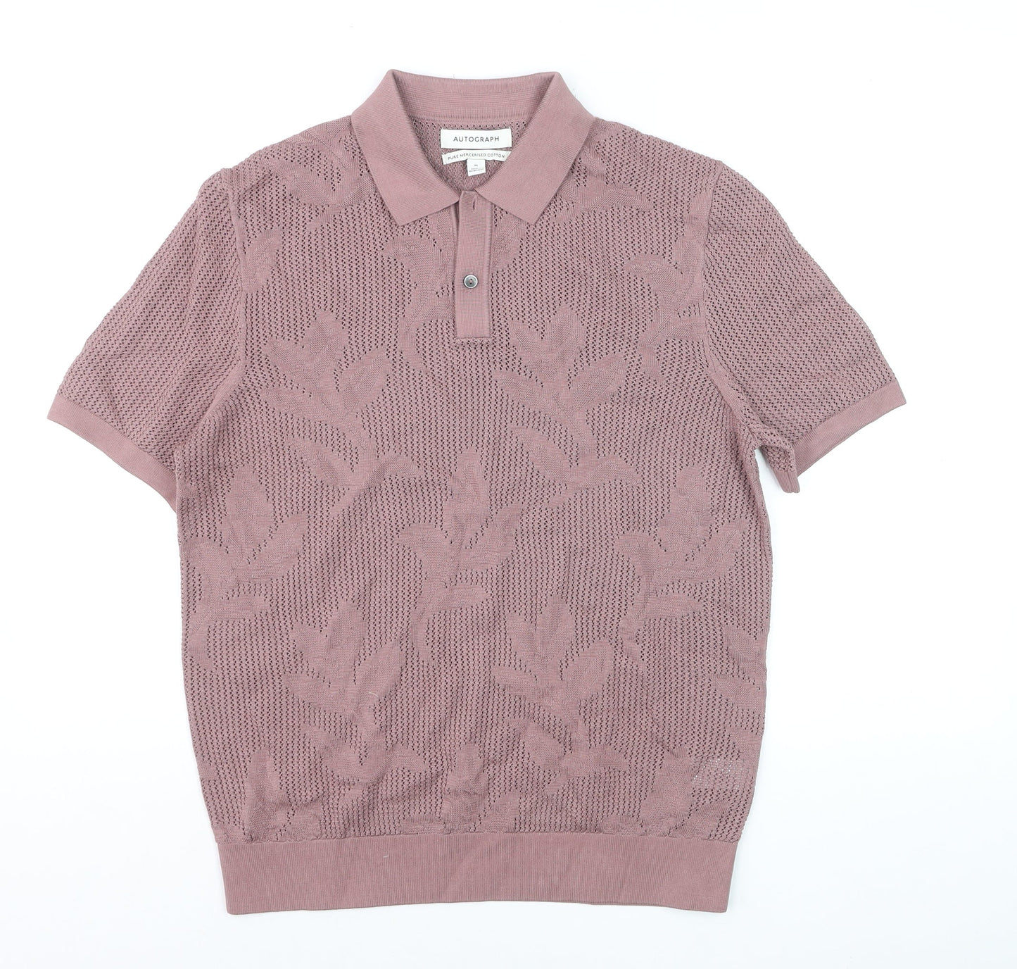 Marks and Spencer Men’s Pink Knit Cotton Collared Short Sleeve Jumper M