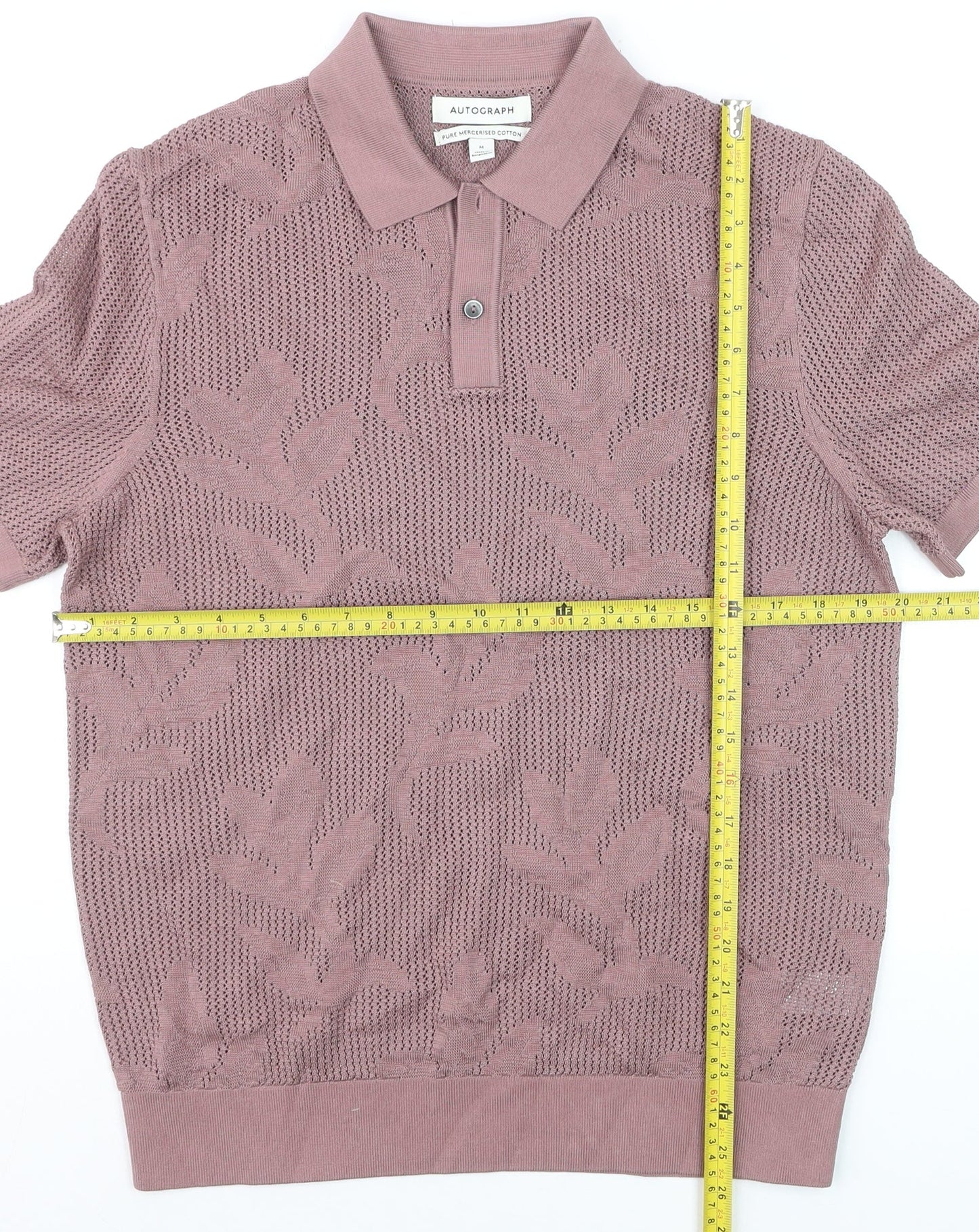 Marks and Spencer Men’s Pink Knit Cotton Collared Short Sleeve Jumper M