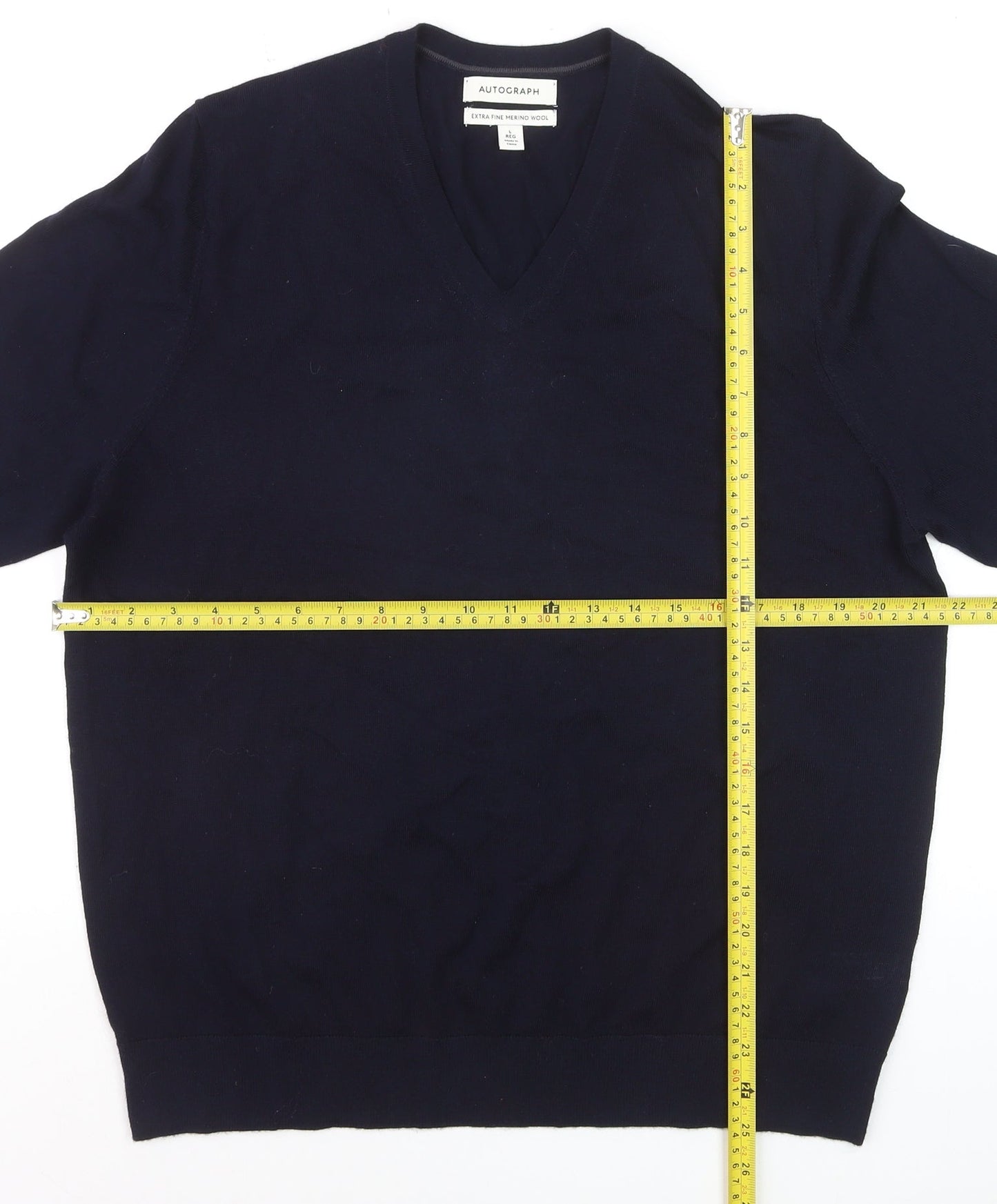 Marks and Spencer Men’s Blue Merino Wool V-Neck Jumper L