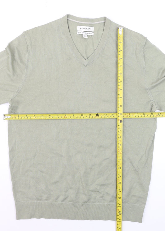 Marks and Spencer Men’s Green Merino Wool V-Neck Jumper M