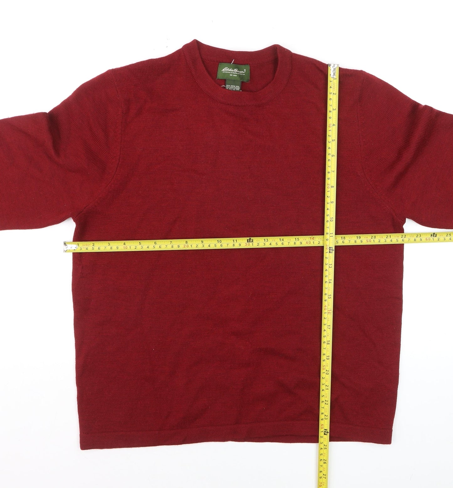 Eddie Bauer Men's Red Merino Wool Crew Neck Pullover Jumper M