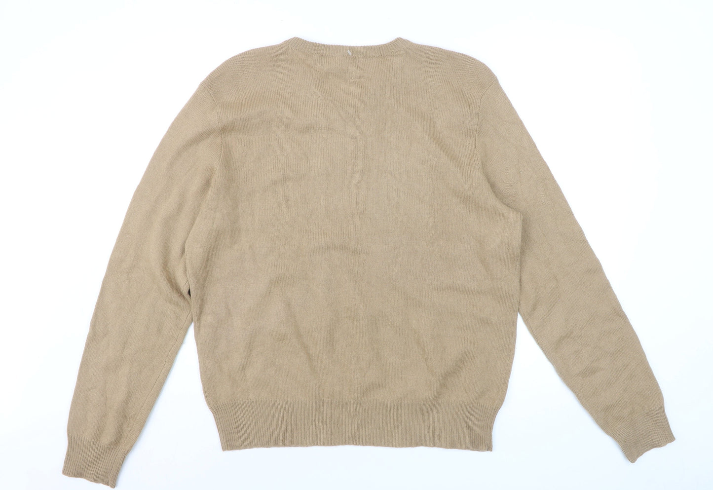 Ralph Lauren Men’s Beige Lambswool V-Neck Jumper Size L Classic Knit