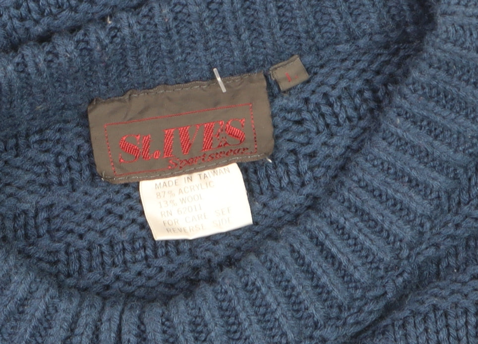 St. Ives Men’s Blue Textured Knit Crew Neck Jumper Size L