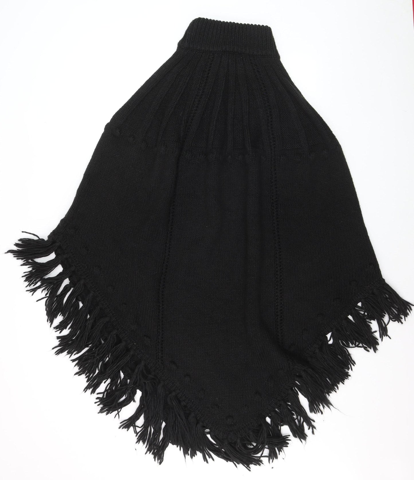 Monsoon Women’s Black Knit Fringe Cape Poncho One Size