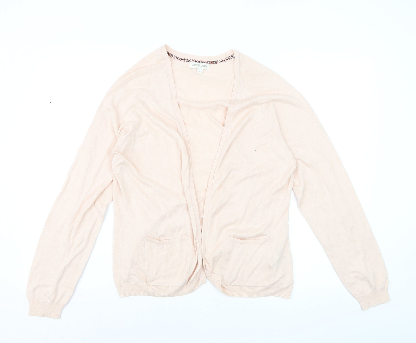 Monsoon Women’s Beige Cotton Blend Long Sleeve Open Cardigan L