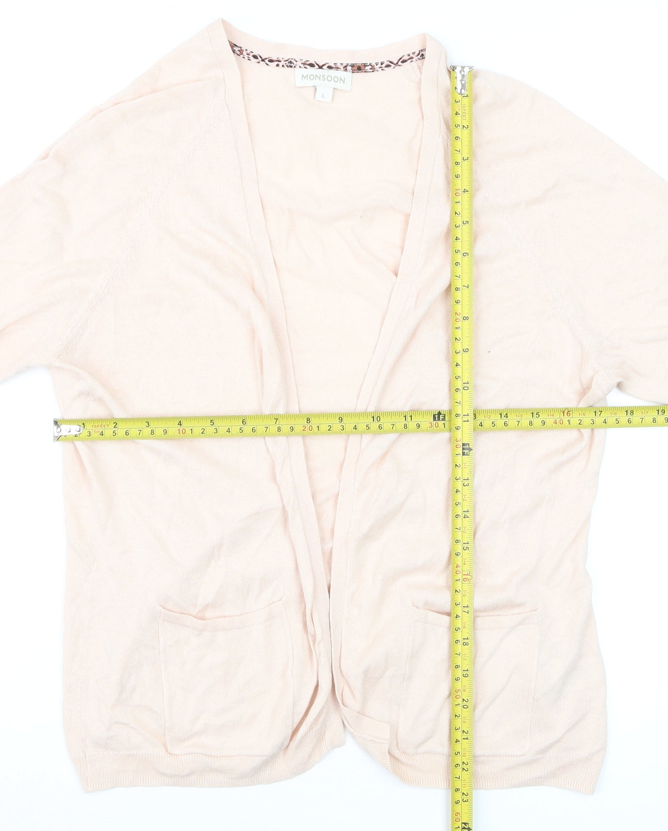 Monsoon Women’s Beige Cotton Blend Long Sleeve Open Cardigan L