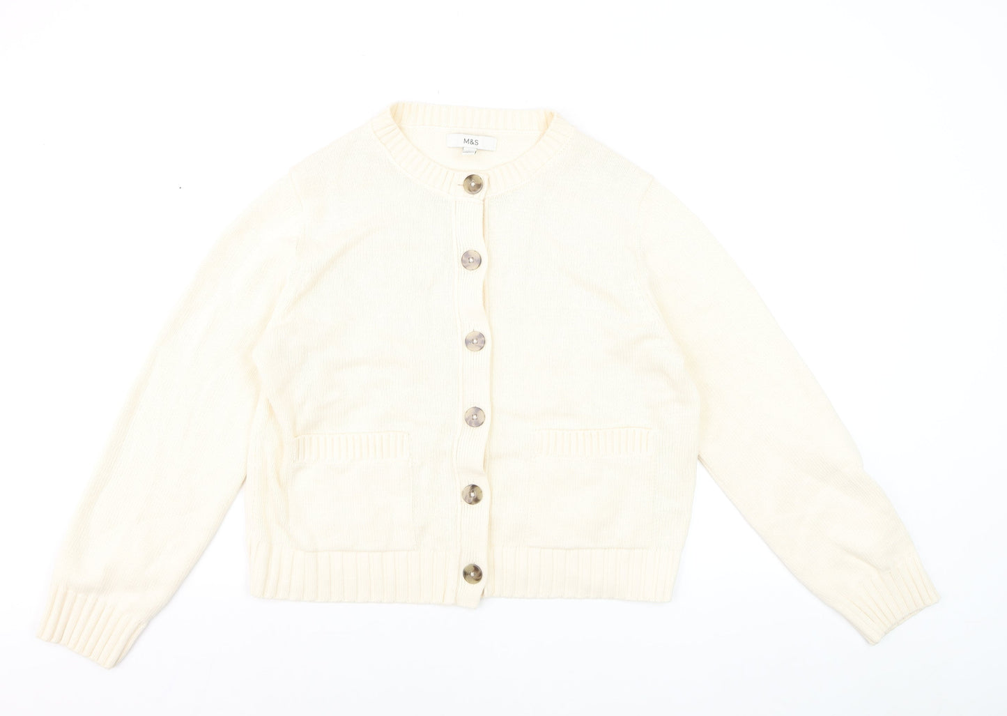 Marks and Spencer Women's Ivory Cotton Blend Button Cardigan M