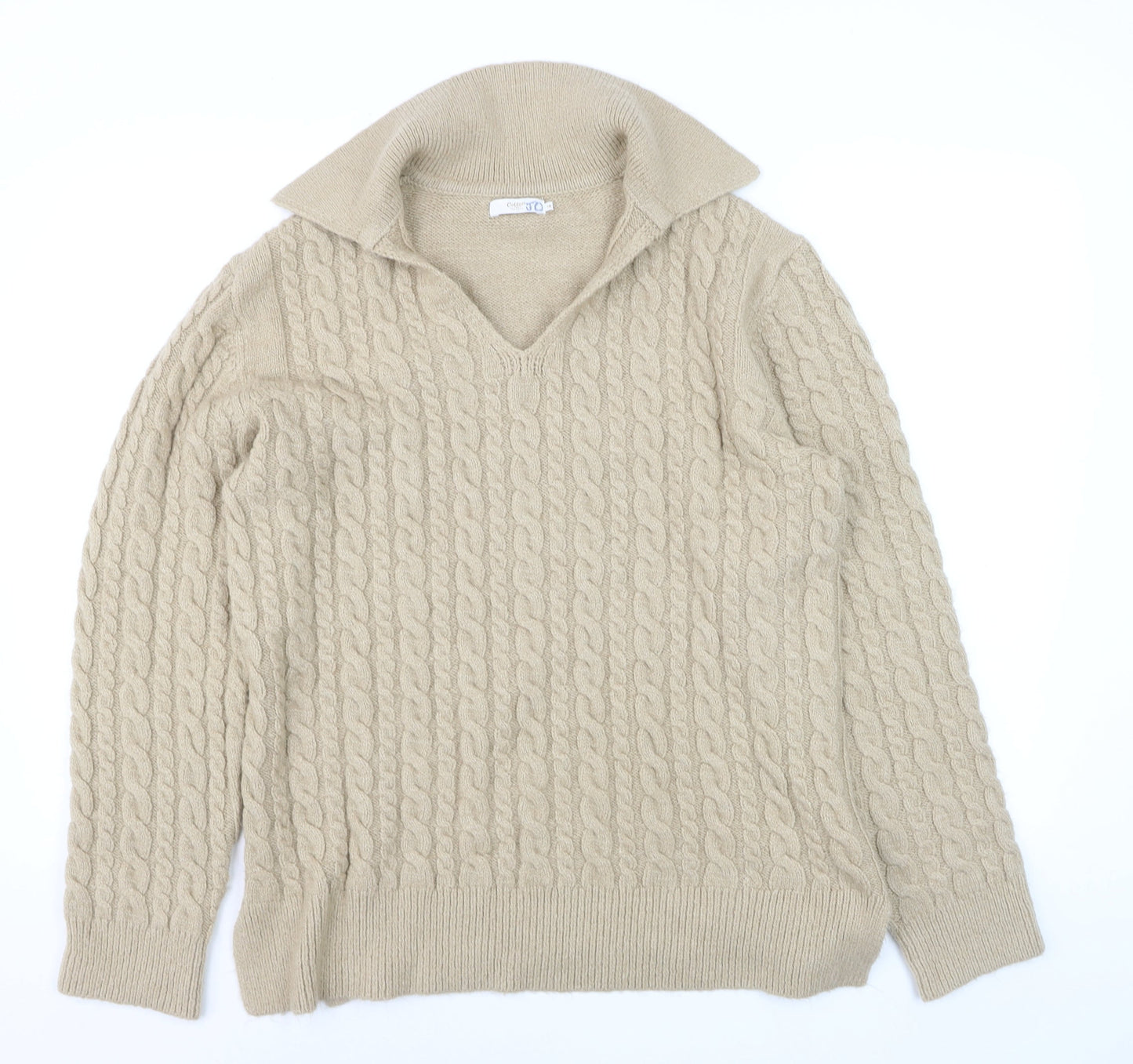 Cotton Traders Women Beige Size 16 Cable-Knit Pullover Jumper
