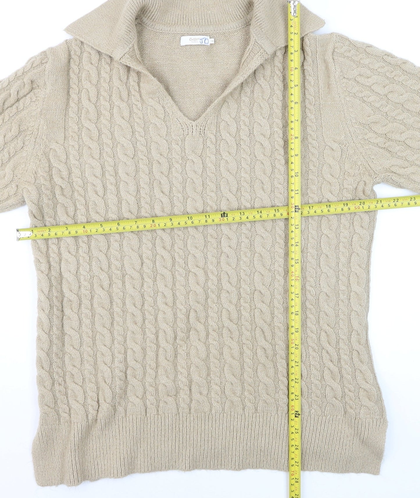 Cotton Traders Women Beige Size 16 Cable-Knit Pullover Jumper