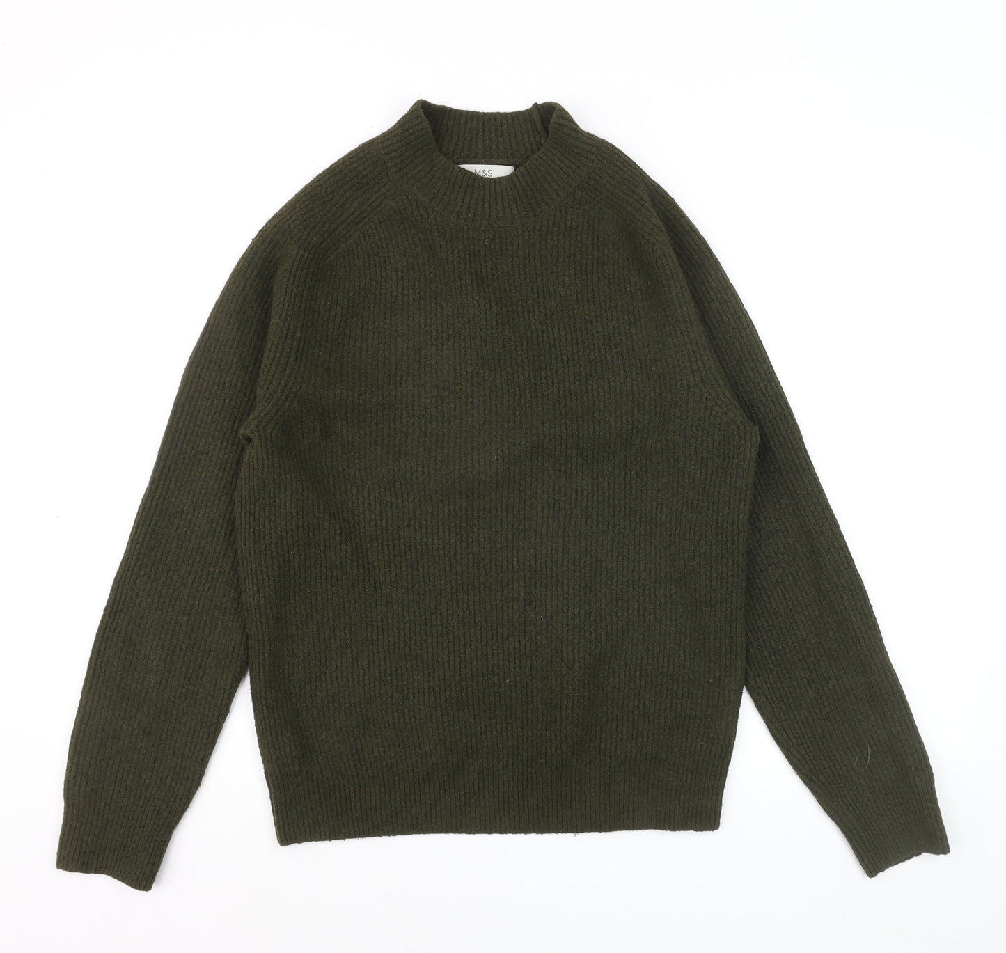 Marks and Spencer Men’s Green Wool Blend Mock Neck Pullover Jumper Size S