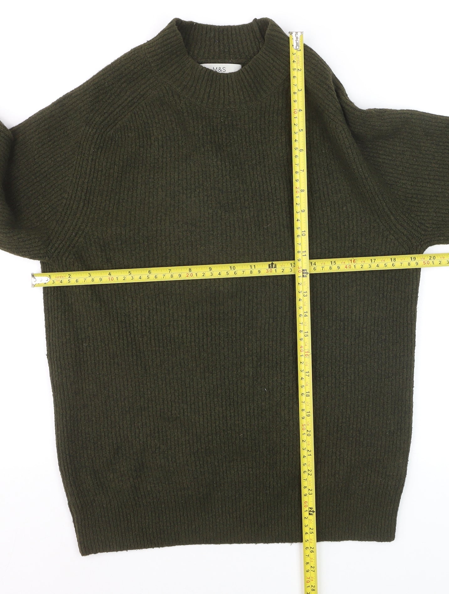 Marks and Spencer Men’s Green Wool Blend Mock Neck Pullover Jumper Size S