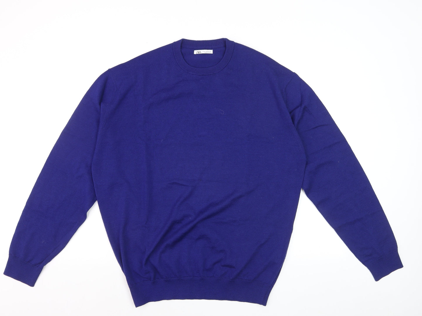Zara Men’s Blue Wool Blend Crew Neck Jumper XL