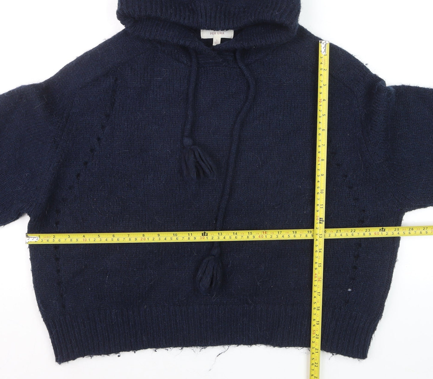 Marks and Spencer Per Una Women's Blue Hooded Knit Jumper L