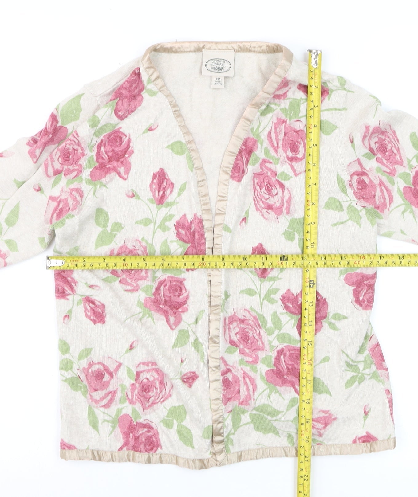 Laura Ashley Womens Beige Pink Floral Cardigan Large Cotton