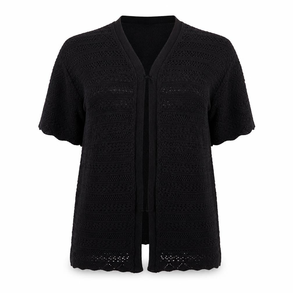 Max Women's Black Acrylic Crochet Open Cardigan Size 18