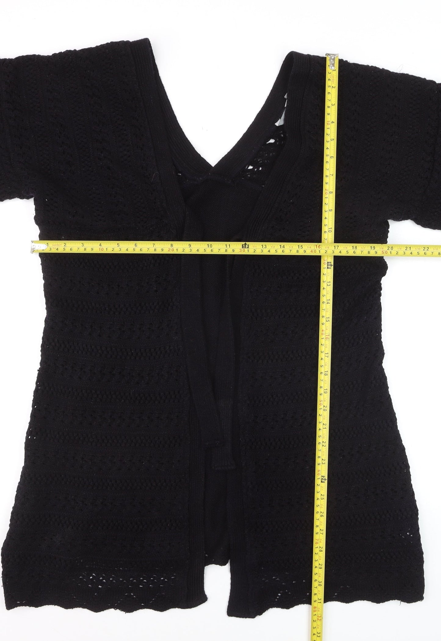 Max Women's Black Acrylic Crochet Open Cardigan Size 18