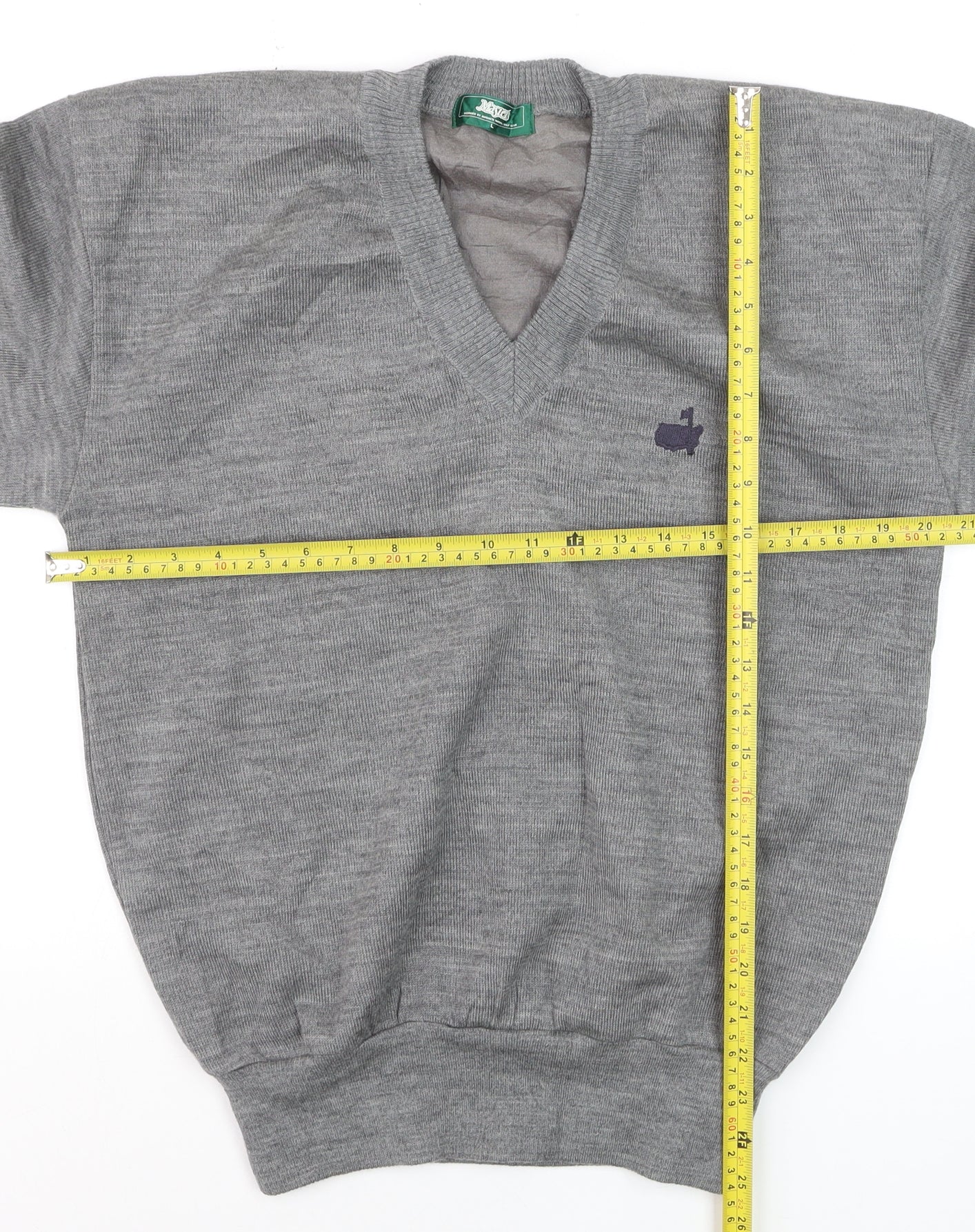 Masters Men's Grey Wool V-Neck Golf Jumper Size L