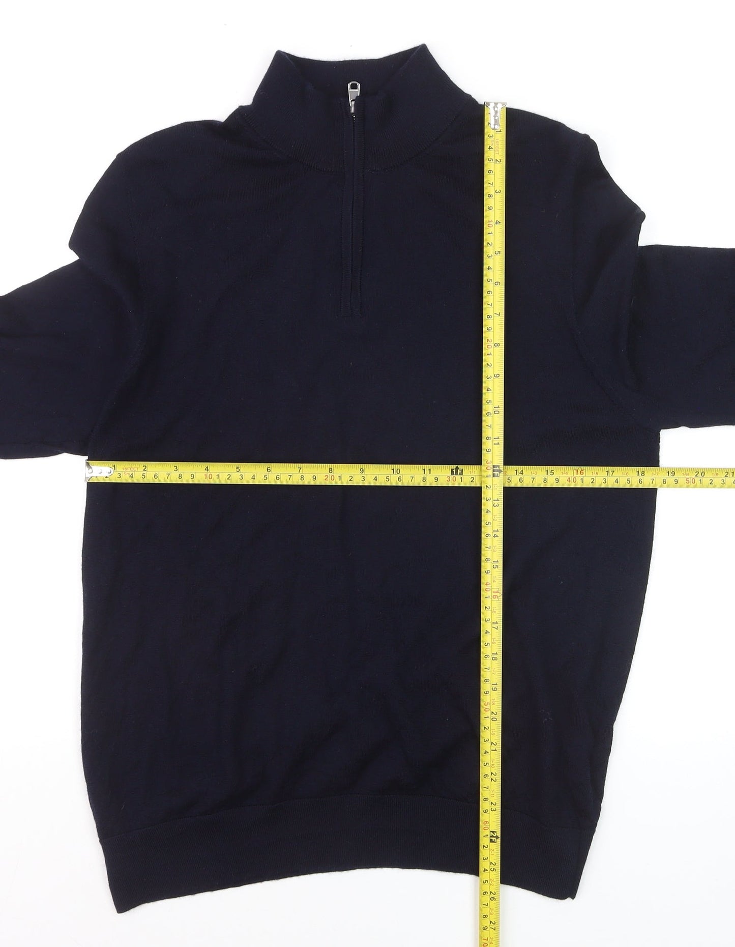Marks and Spencer Men's Blue L 1/2 Zip Merino Wool Jumper