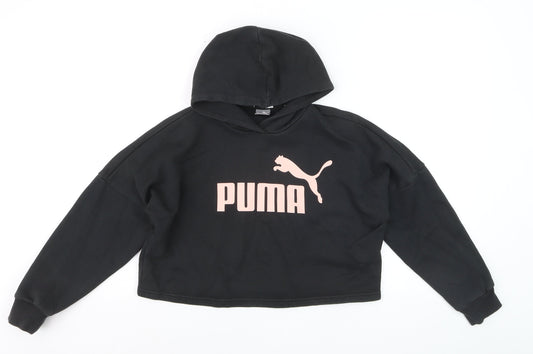 Puma Girls Black Hoodie 11-12 Years Logo Pullover Sweatshirt