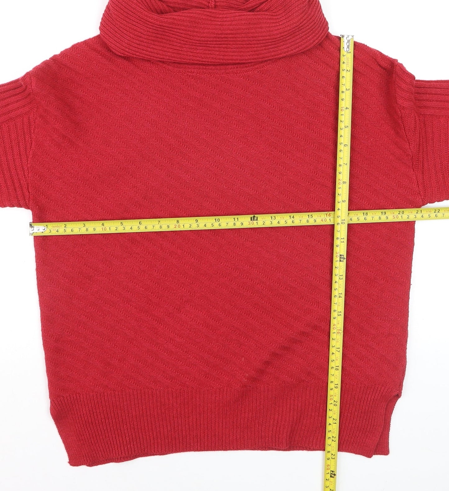 Roman Women Red Roll Neck Knit Jumper Size 12 Long Sleeve