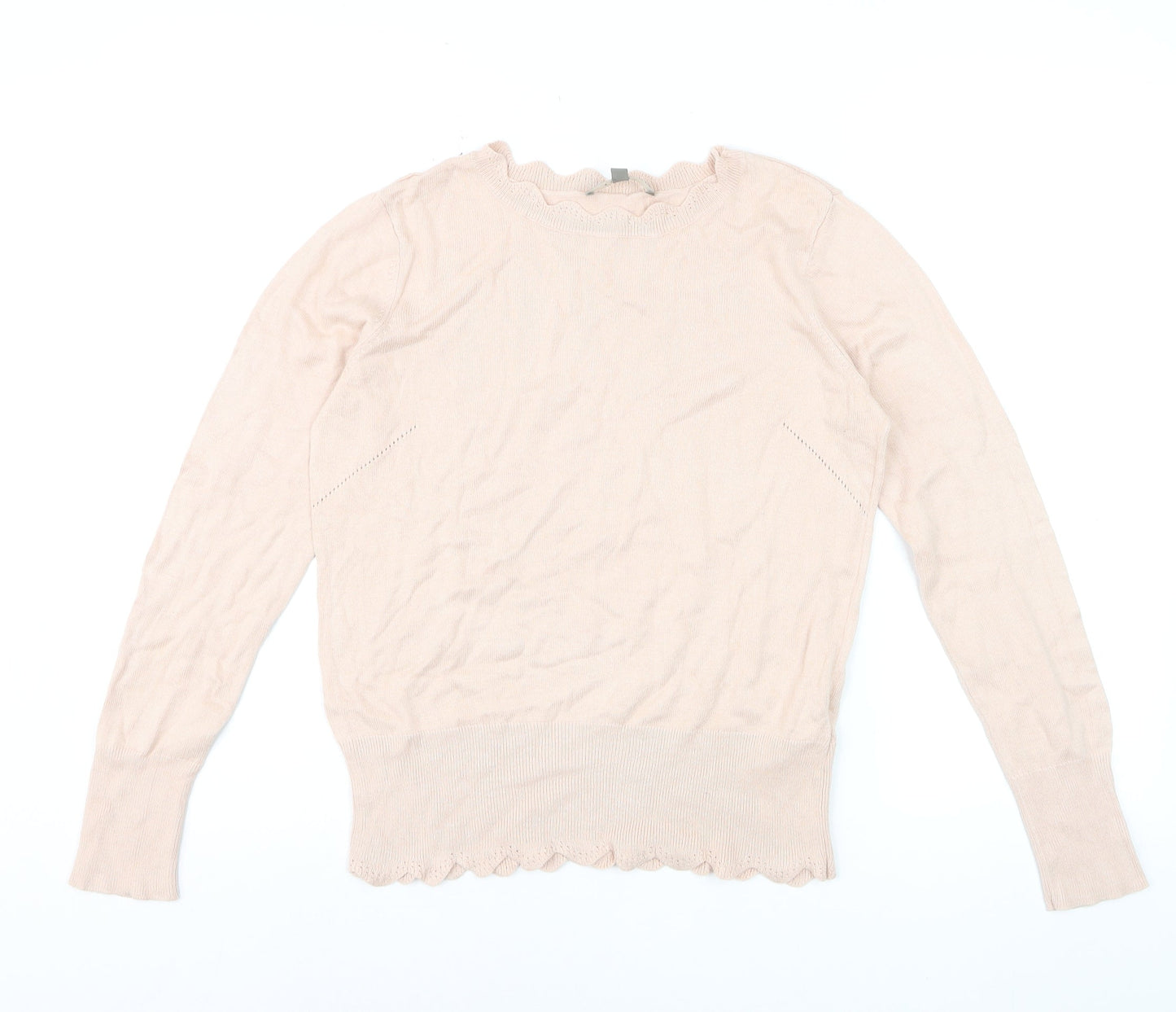 Oasis Women’s Beige Scallop Crew Neck Knit Jumper Size S