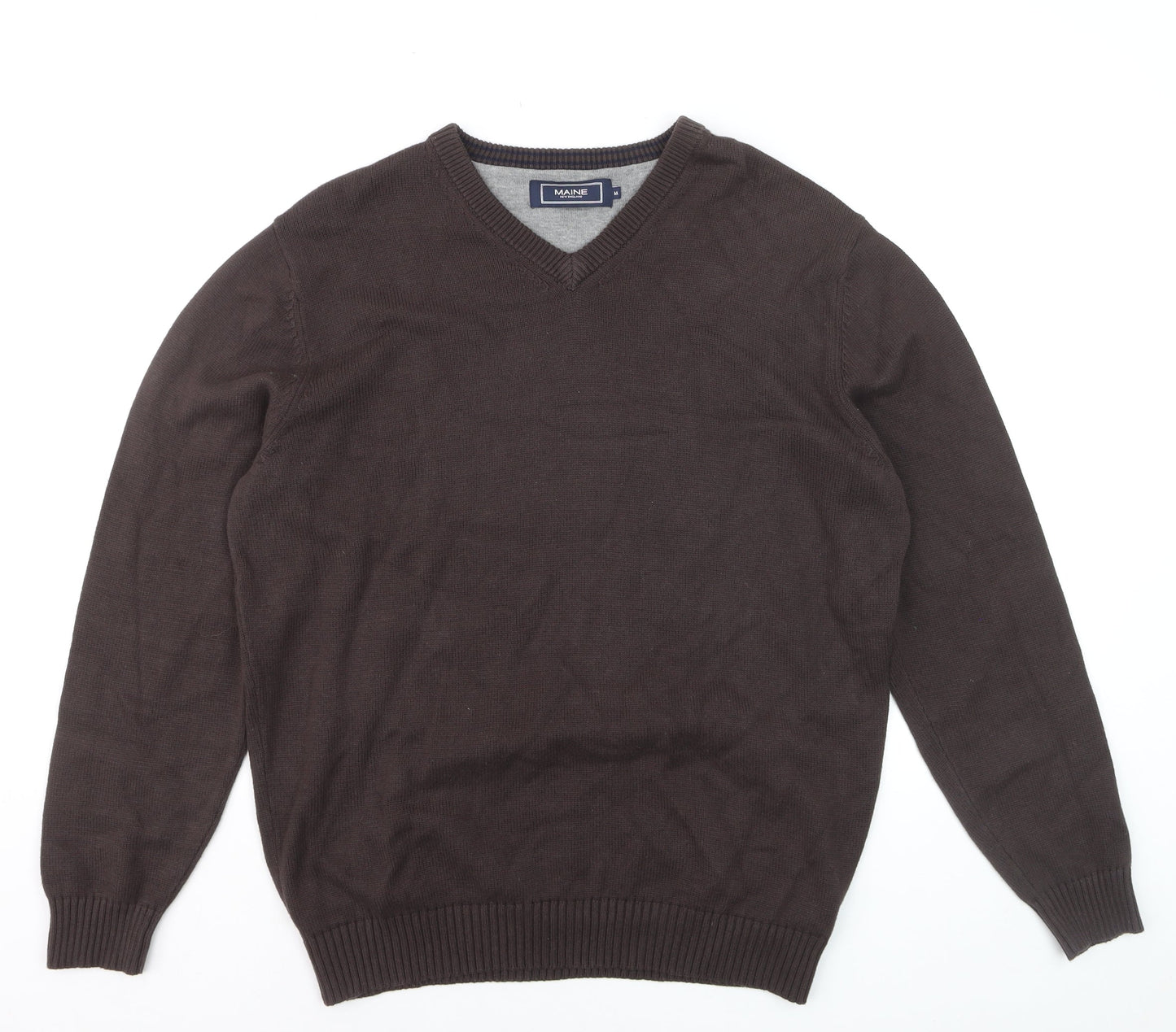 Maine New England Men's Brown Cotton V-Neck Jumper Size M