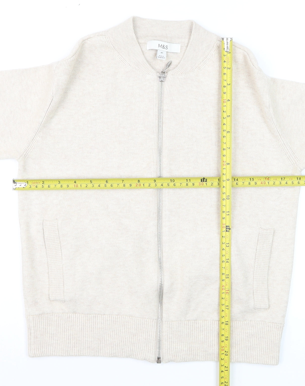 Marks and Spencer Men's Beige XS Full Zip Knit Jumper