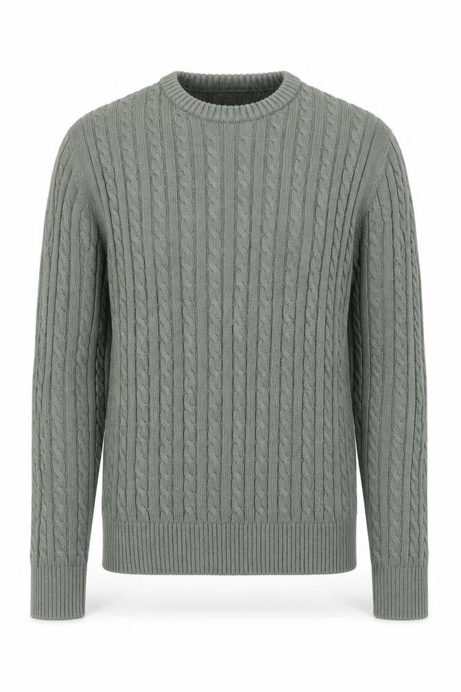 MNG Men's Green Cable-Knit Cotton Jumper Size M