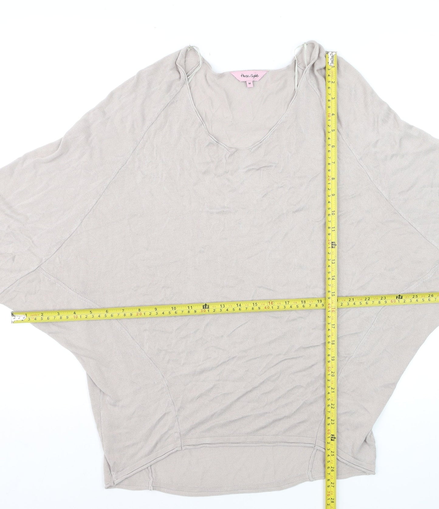 Phase Eight Women Beige V-Neck Relaxed Knit Pullover Jumper Size M