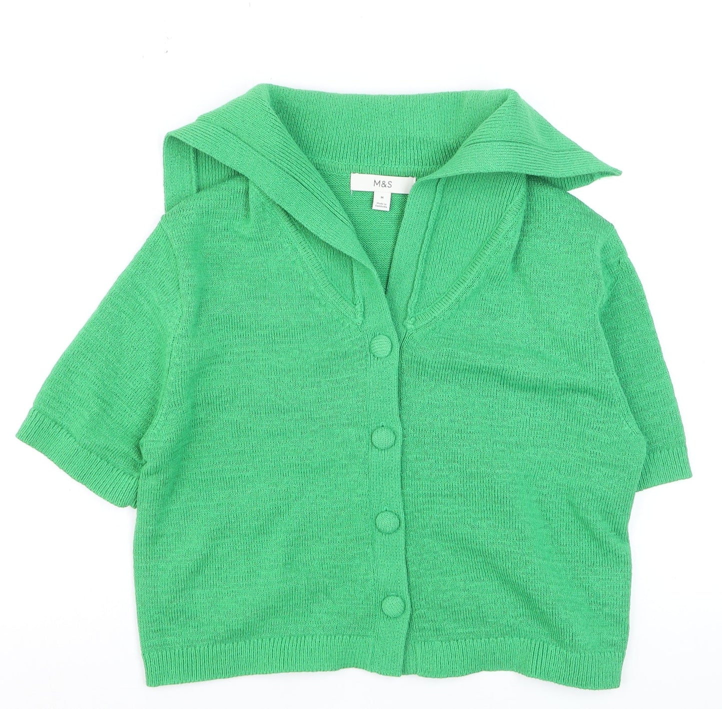 Marks and Spencer Women’s Green Collared Short Sleeve Knit Cardigan M