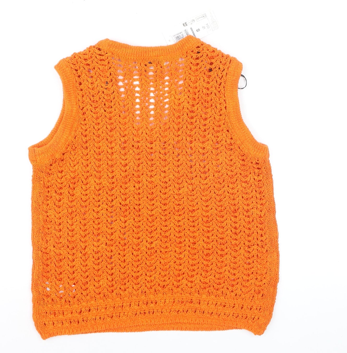 Marks and Spencer Women’s Orange Open Knit Sleeveless V-Neck Vest Jumper Size S