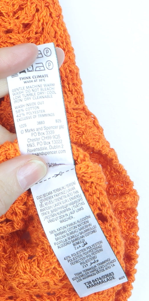 Marks and Spencer Women’s Orange Open Knit Sleeveless V-Neck Vest Jumper Size S