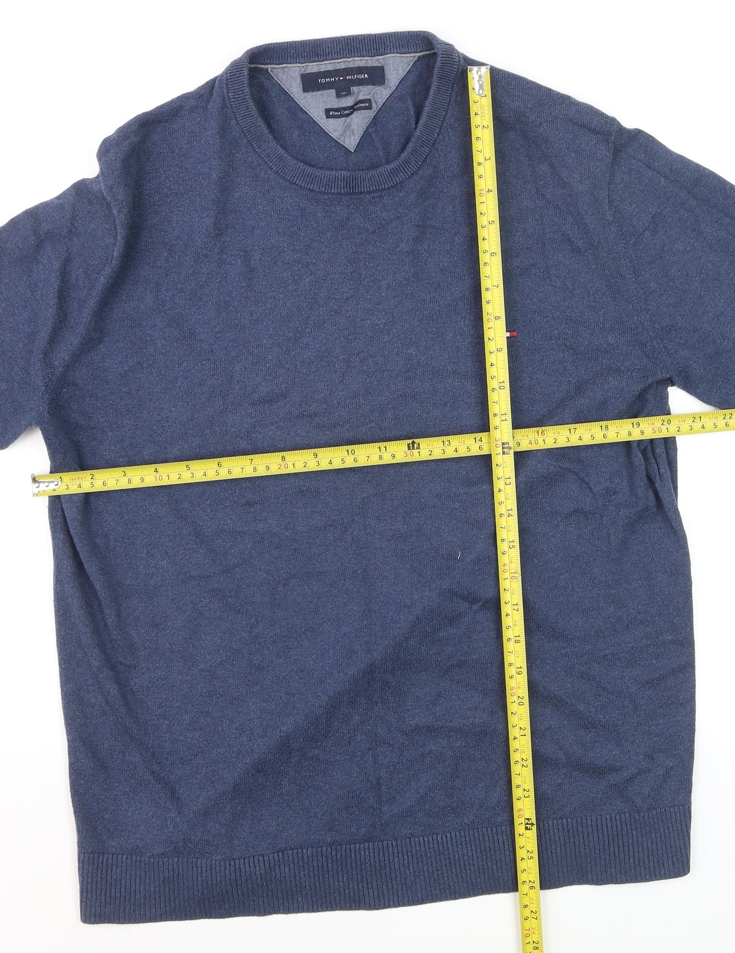 Tommy Hilfiger Men's Blue Cotton Cashmere Jumper XL Crew Neck