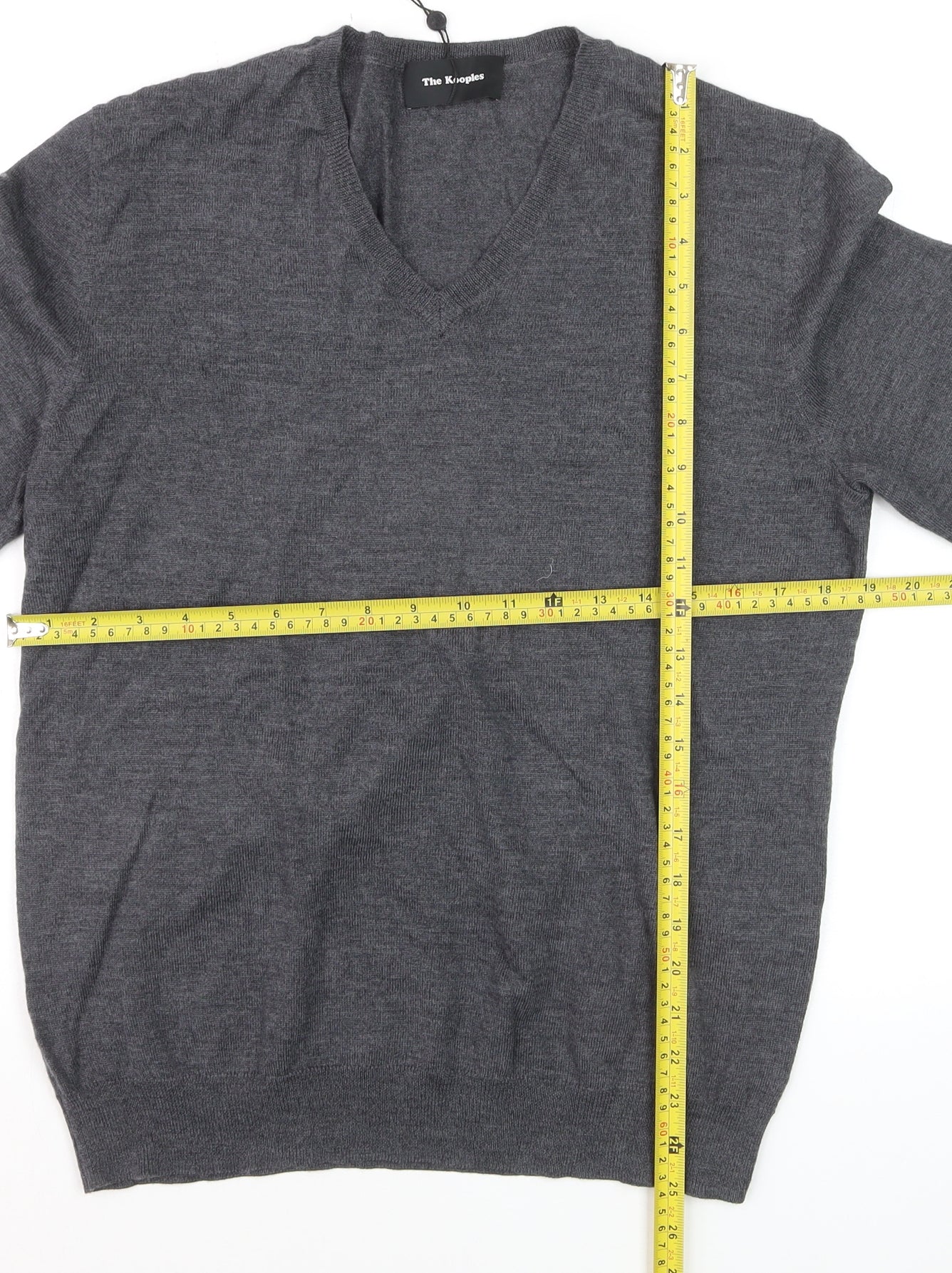 The Kooples Men's Grey Wool V-Neck Jumper Size M Classic Knit