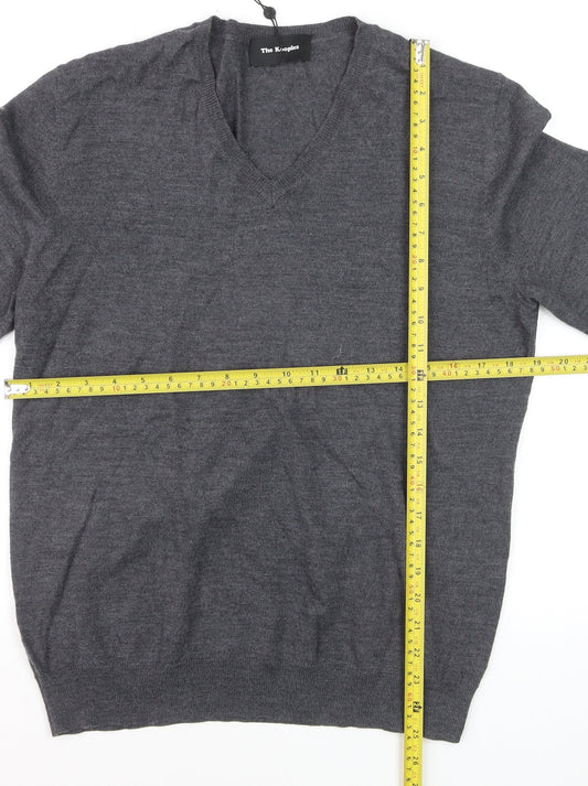 The Kooples Men's Grey Wool V-Neck Jumper Size M Classic Knit
