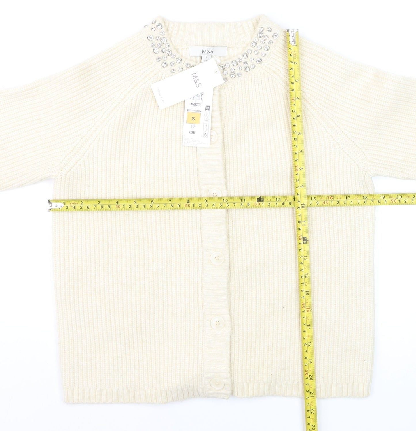 Marks and Spencer Women’s Ivory Jewel Button Cardigan Size S
