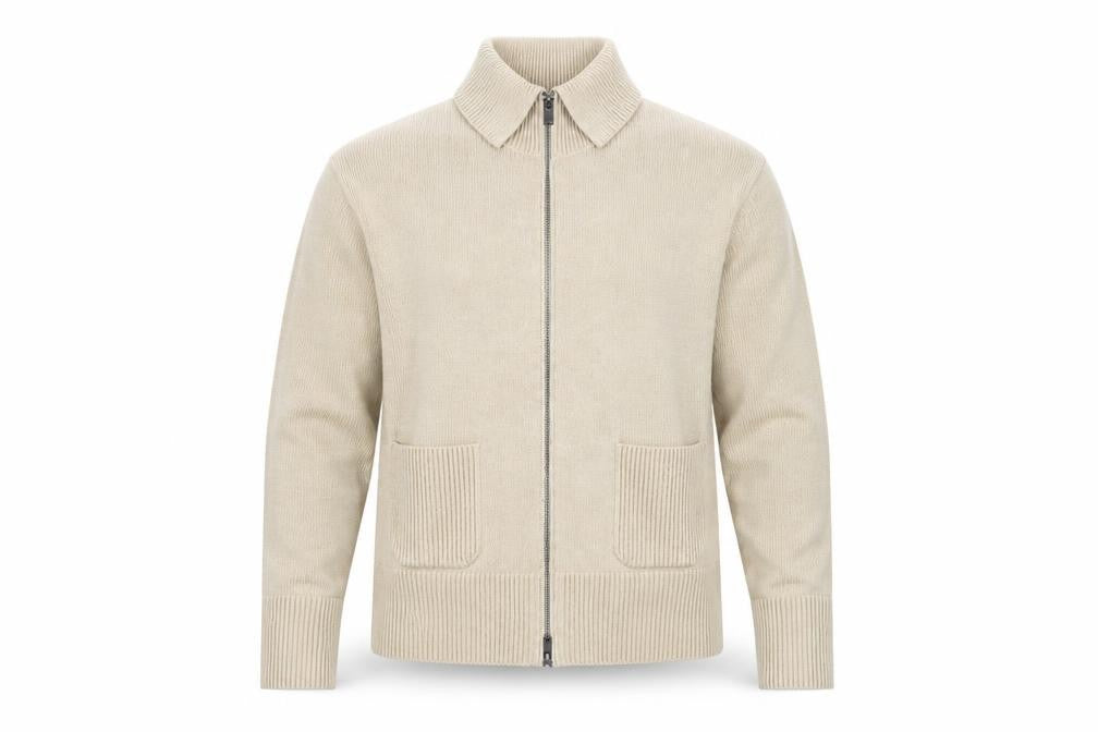 Marks and Spencer Men's Beige Full Zip Cotton Jumper Size M