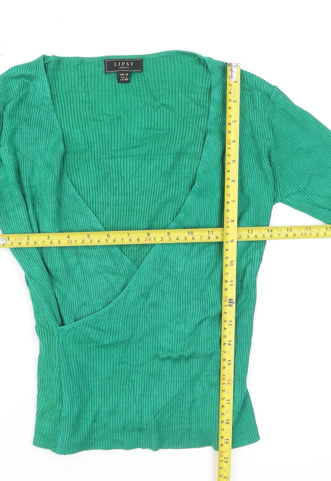 Lipsy Women’s Green V-Neck Slim Fit Long Sleeve Jumper Size 10