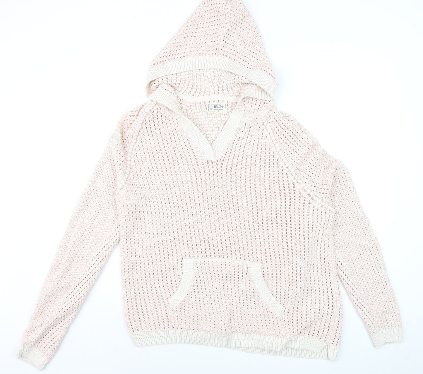 FatFace Women’s Pink Open-Knit Hooded Cotton Jumper UK 18