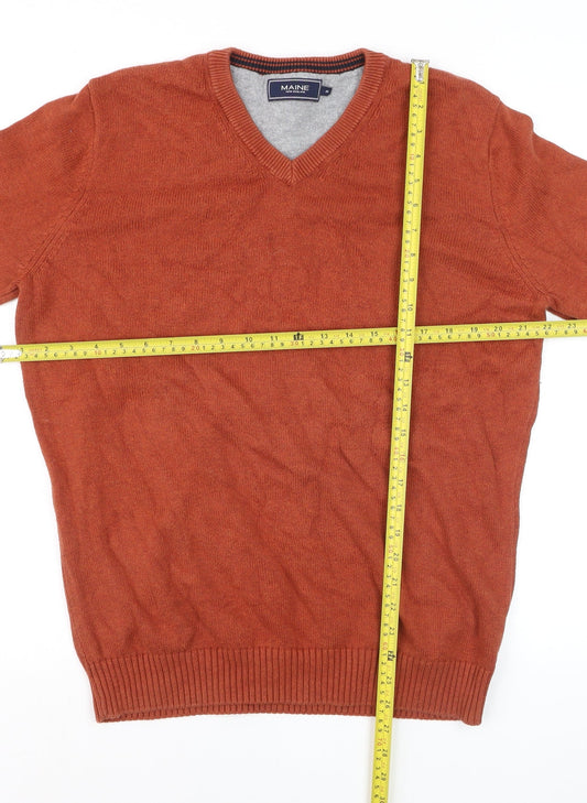 Maine New England Men's Brown V-Neck Cotton Jumper M