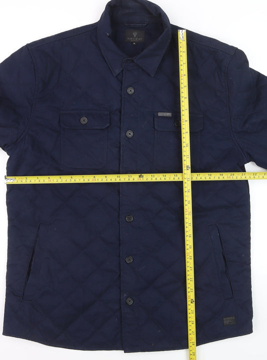 Firetrap Men's Blue Quilted Button-Up Shirt Jacket XL