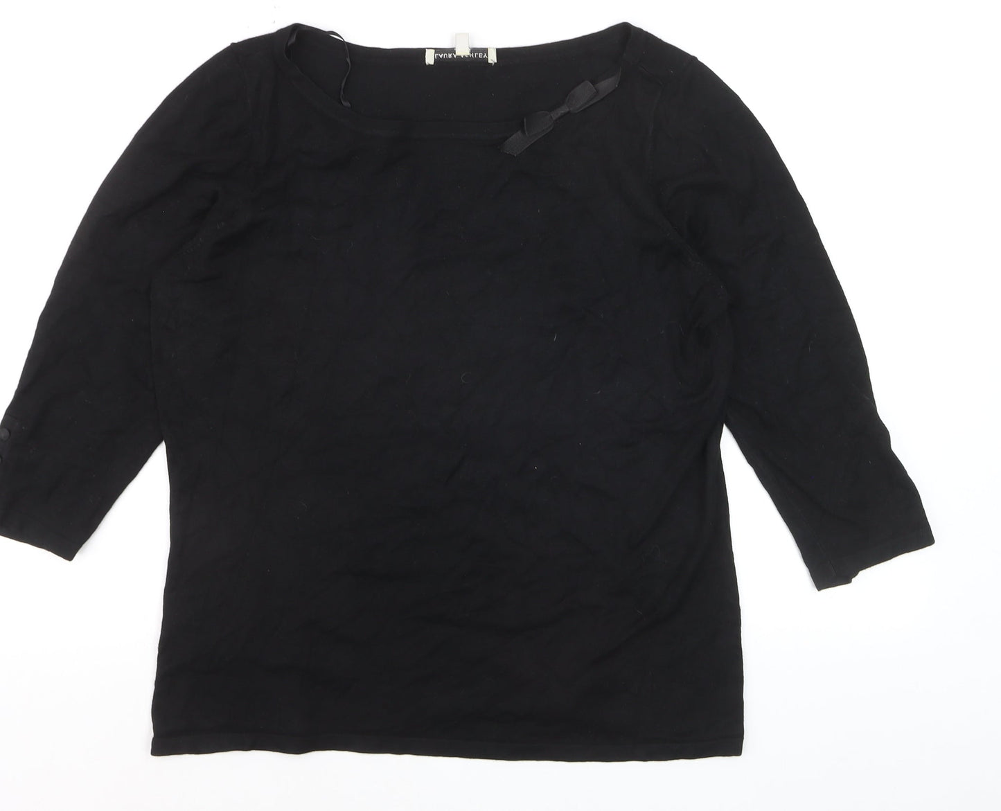 Laura Ashley Women Black Cotton 3/4 Sleeve Bow Pullover Jumper Size 16